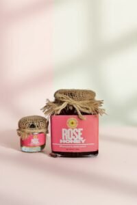 Royal Hive Rose Honey glass jars, small and large size