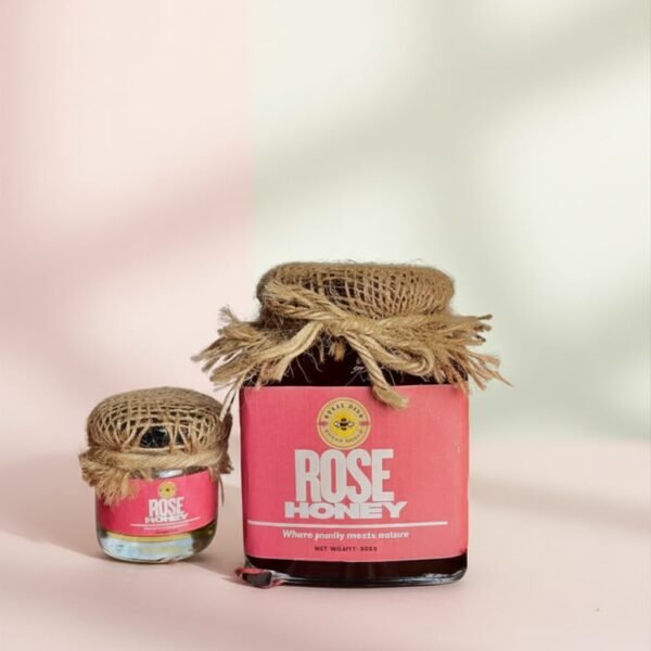 Royal Hive Rose Honey glass jars, small and large size